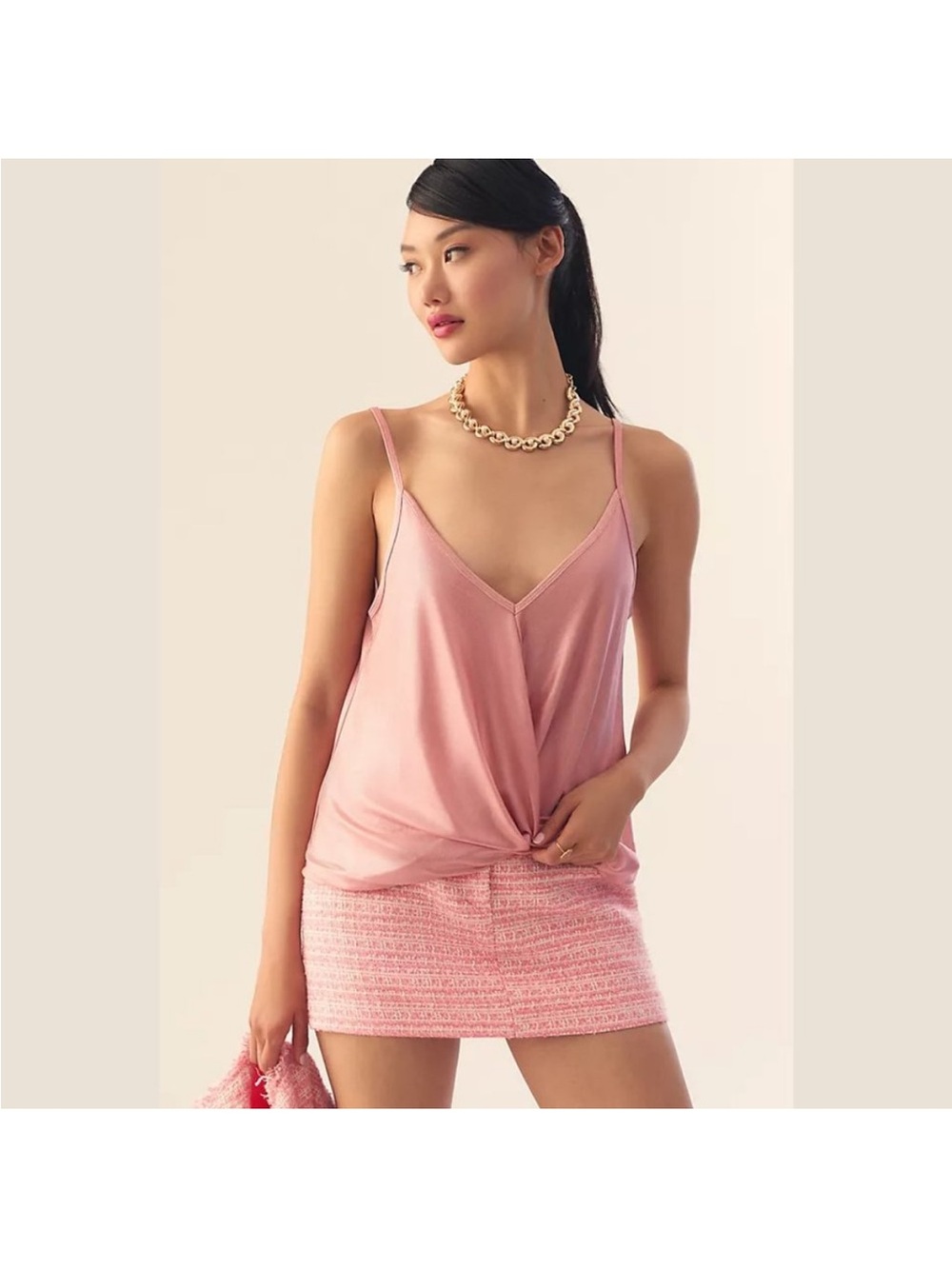 Anthropologie Porridge Shiny Pink Metallic Twist Cami Top NWT Size L